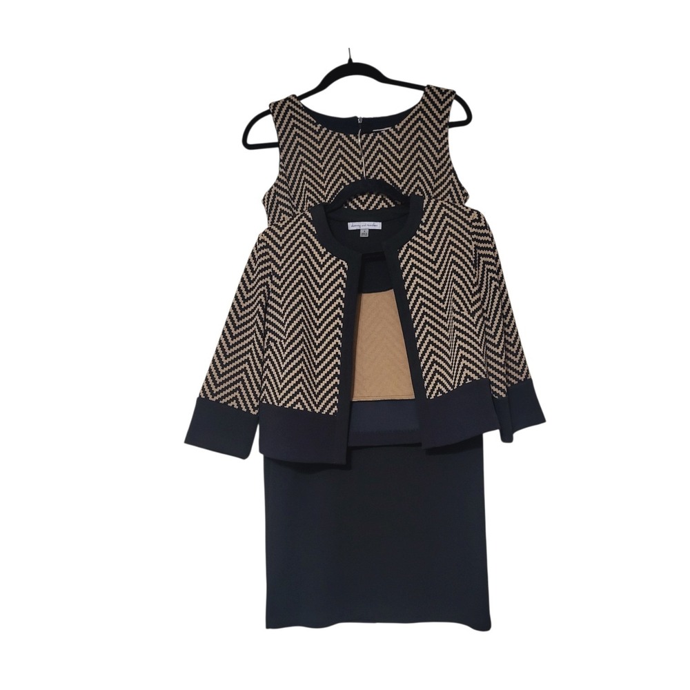danny and nicole 2 Piece Set- Jacket-Dress S 4 New‎ Career - Black/ Tan Chevron - Picture 2 of 13